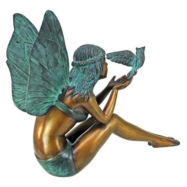 Back View of Sculpture Bird Fairy Cast Bronze Garden Freeing Dove